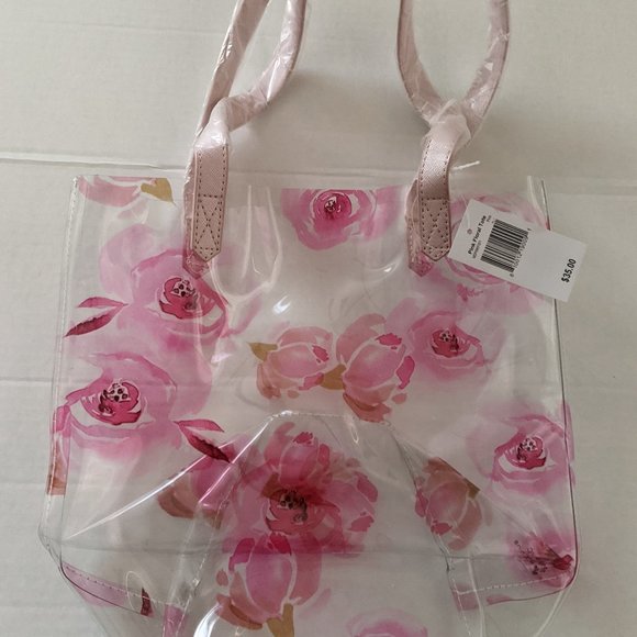 None Bags Clear Vinyl Floral Mini Tote Bag With Pink Handles Poshmark